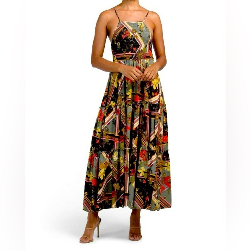 Abel The Label ATL Floral Multicolor Halter Maxi Scarf Dress Size:Large